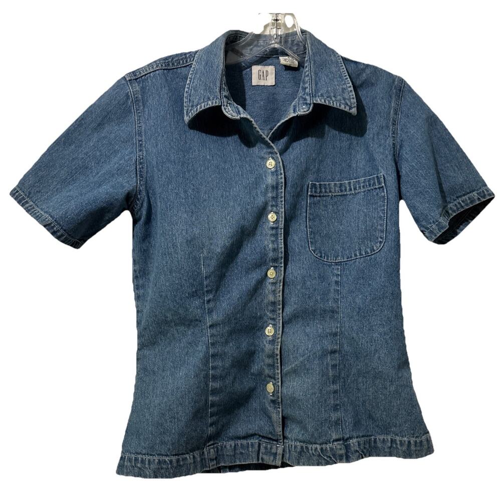Vintage Gap 90s Y2K Denim Button-Up Shirt Short Sleeve Size Small Hong Kong